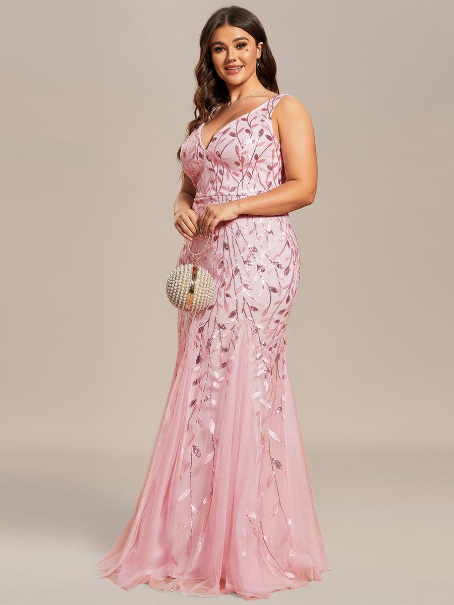 pretty ORIEL|Plus Size Women's V-Neck Fishtail Sequin Evening Dress - Image 47