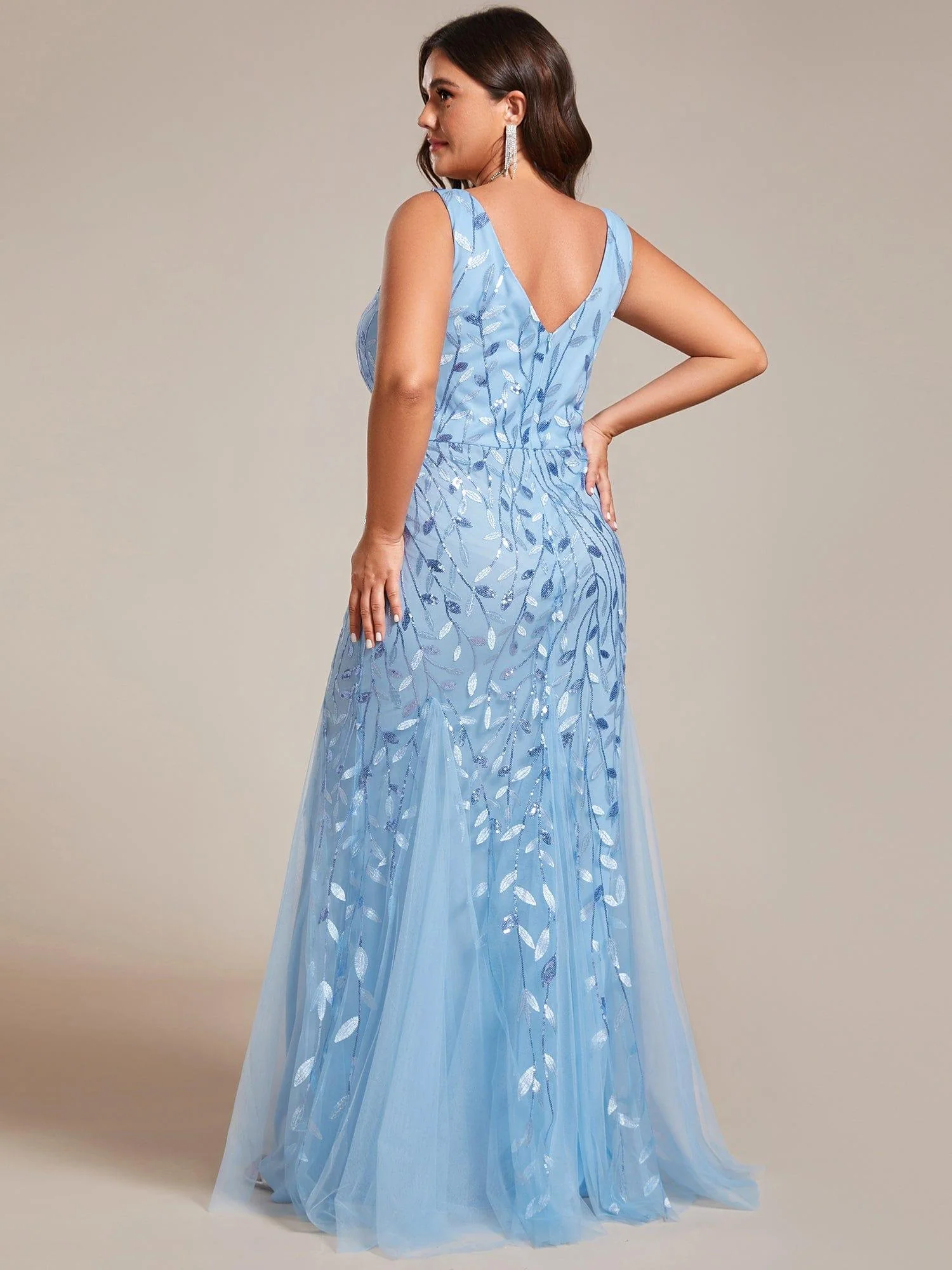 pretty ORIEL|Plus Size Women's V-Neck Fishtail Sequin Evening Dress - Image 49