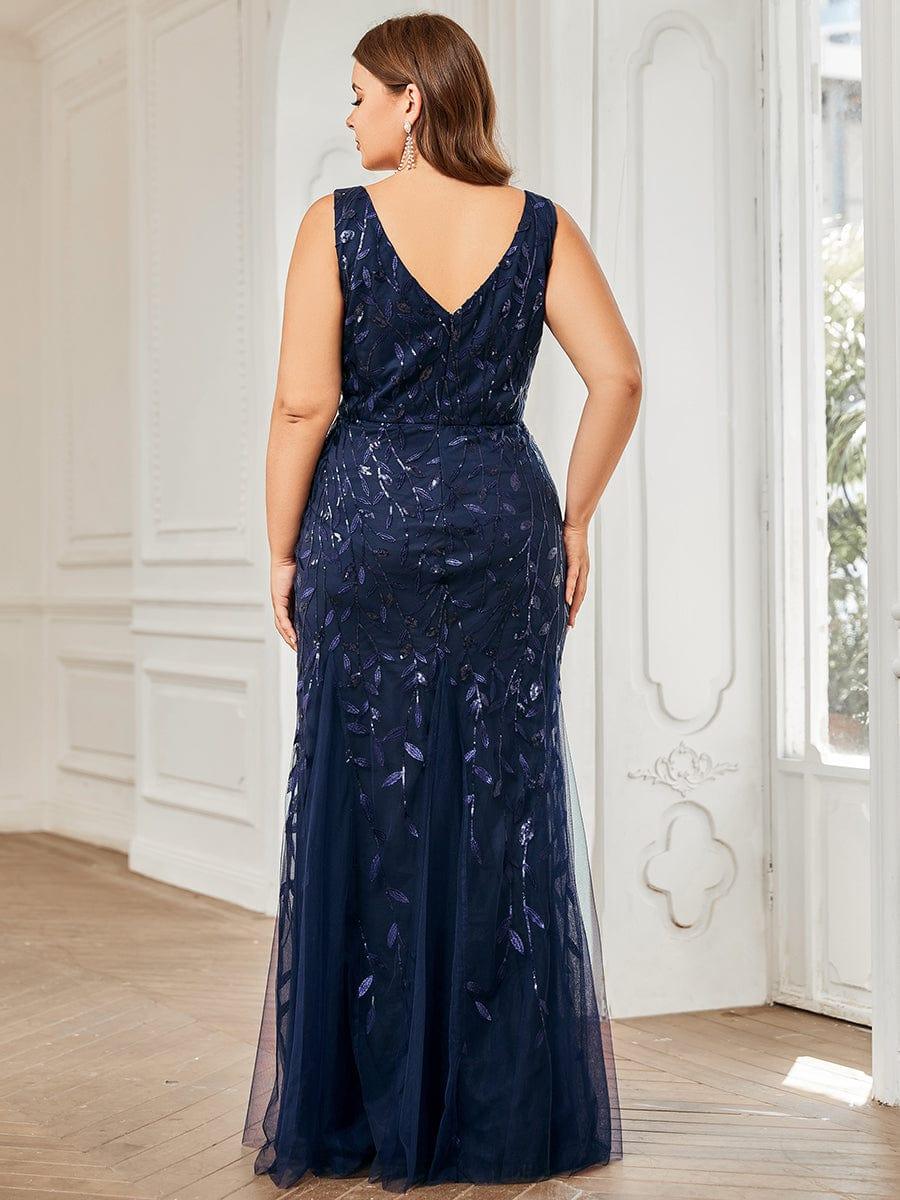 pretty ORIEL|Plus Size Women's V-Neck Fishtail Sequin Evening Dress - Image 5
