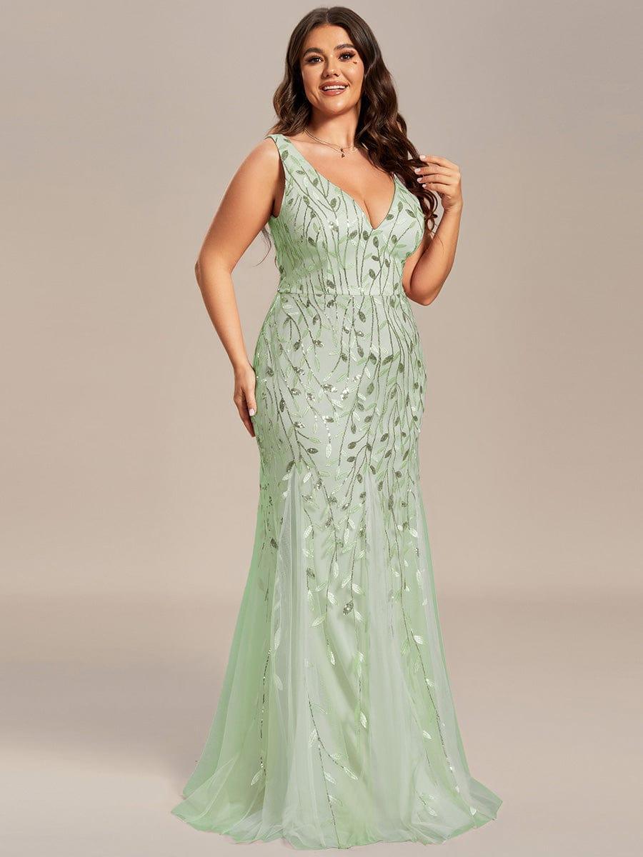 pretty ORIEL|Plus Size Women's V-Neck Fishtail Sequin Evening Dress - Image 58