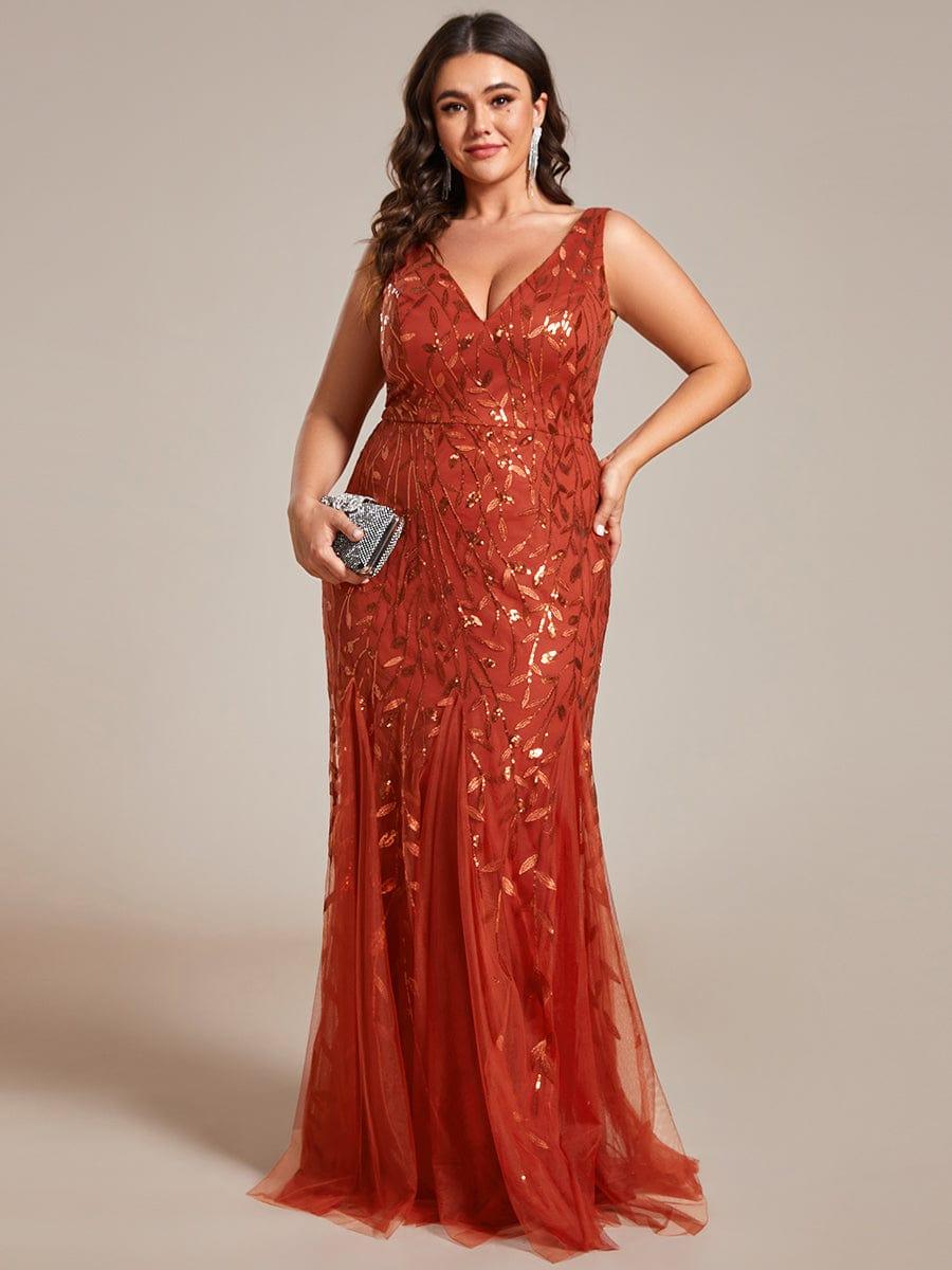 pretty ORIEL|Plus Size Women's V-Neck Fishtail Sequin Evening Dress - Image 6