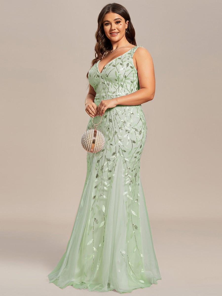 pretty ORIEL|Plus Size Women's V-Neck Fishtail Sequin Evening Dress - Image 61