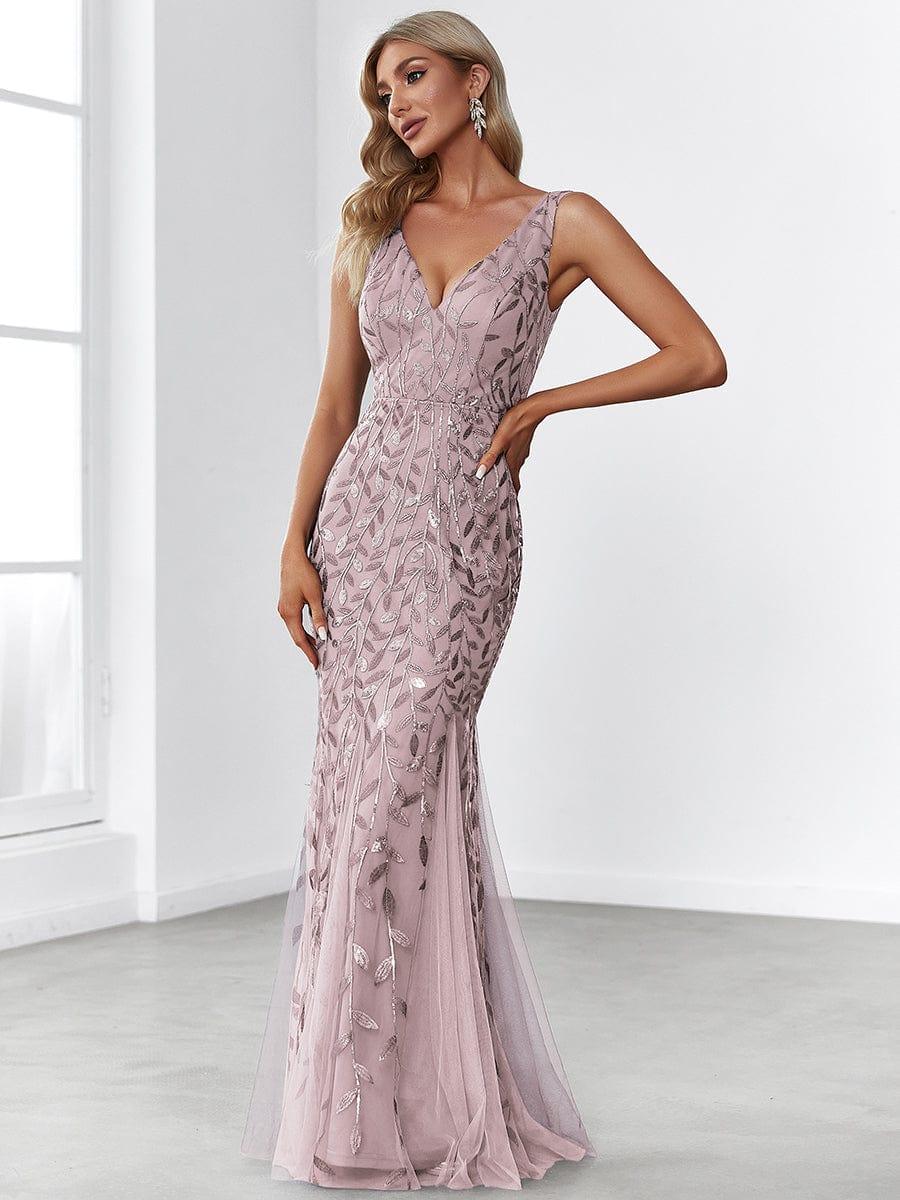 pretty ORIEL|Plus Size Women's V-Neck Fishtail Sequin Evening Dress - Image 67