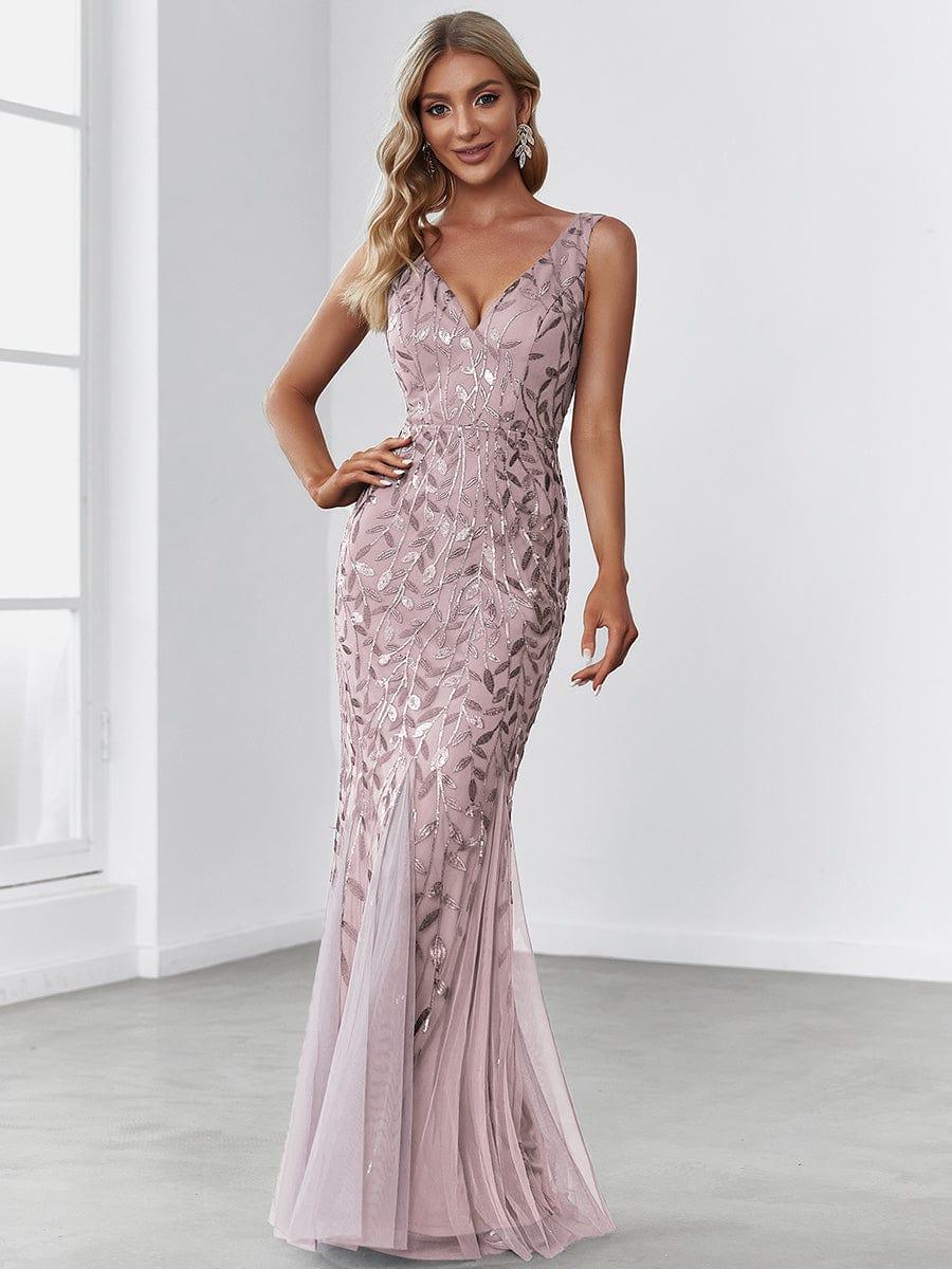 pretty ORIEL|Plus Size Women's V-Neck Fishtail Sequin Evening Dress - Image 69