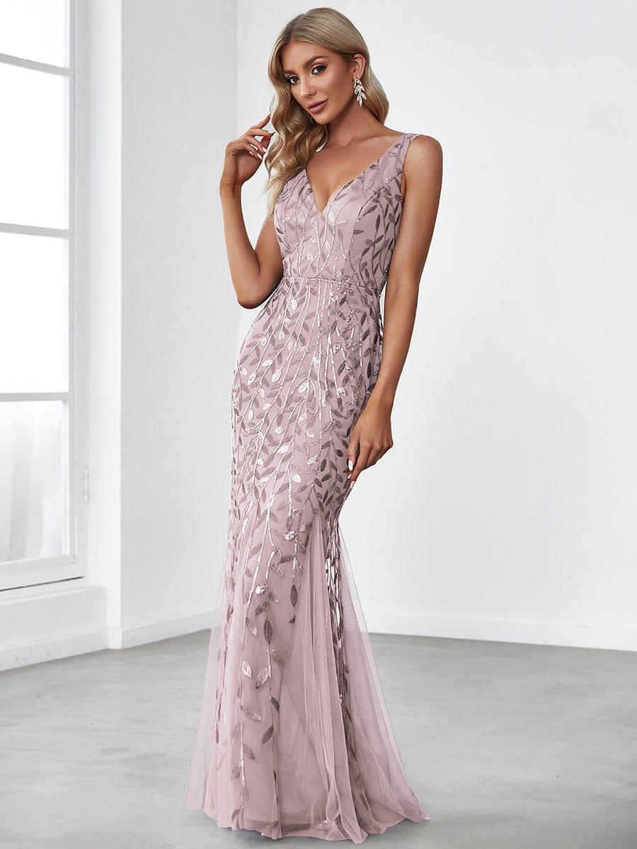 pretty ORIEL|Plus Size Women's V-Neck Fishtail Sequin Evening Dress - Image 70