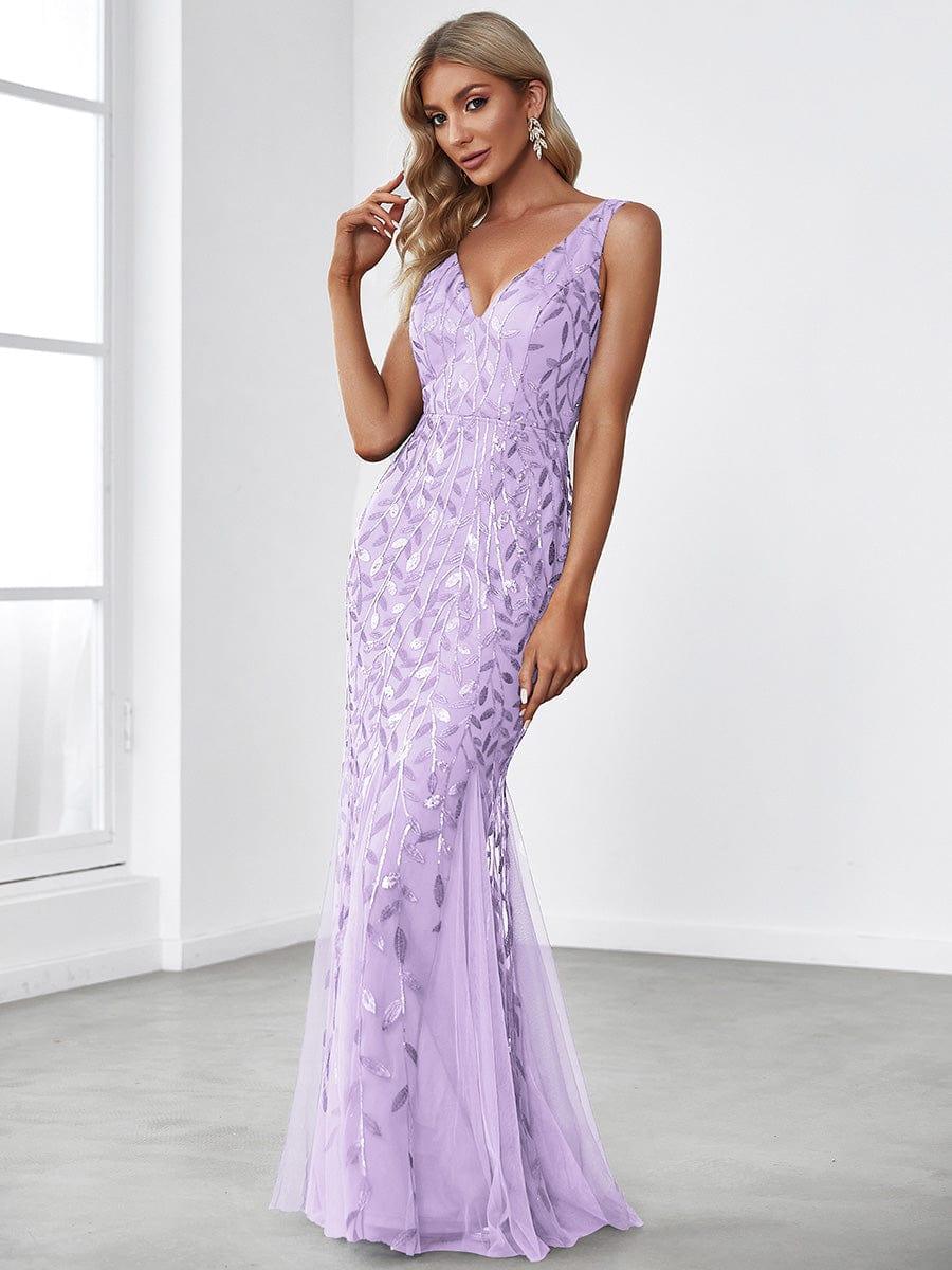 pretty ORIEL|Plus Size Women's V-Neck Fishtail Sequin Evening Dress - Image 80
