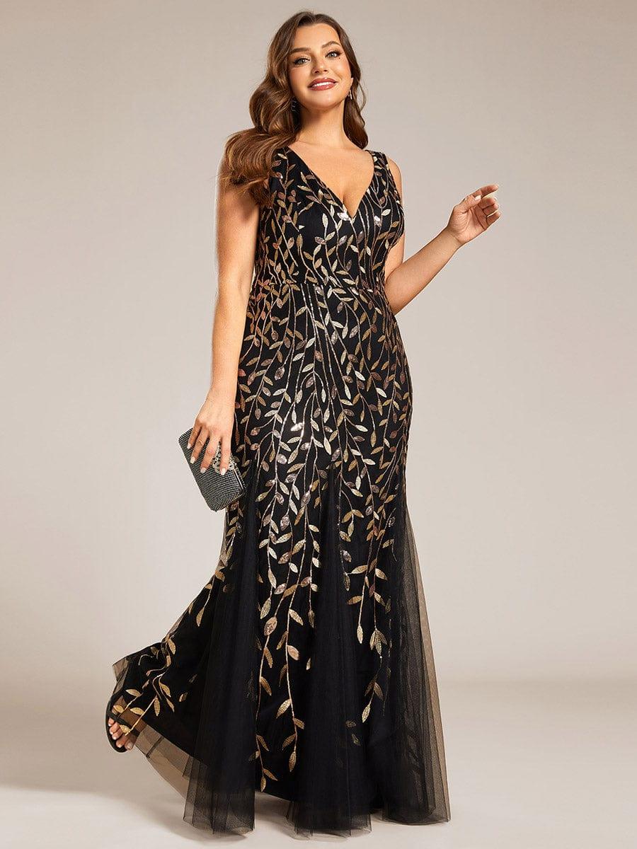 pretty ORIEL|Plus Size Women's V-Neck Fishtail Sequin Evening Dress - Image 87