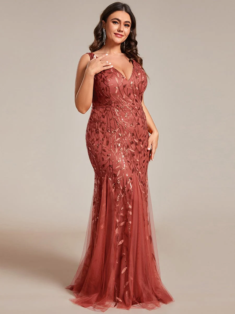 pretty ORIEL|Plus Size Women's V-Neck Fishtail Sequin Evening Dress - Image 94
