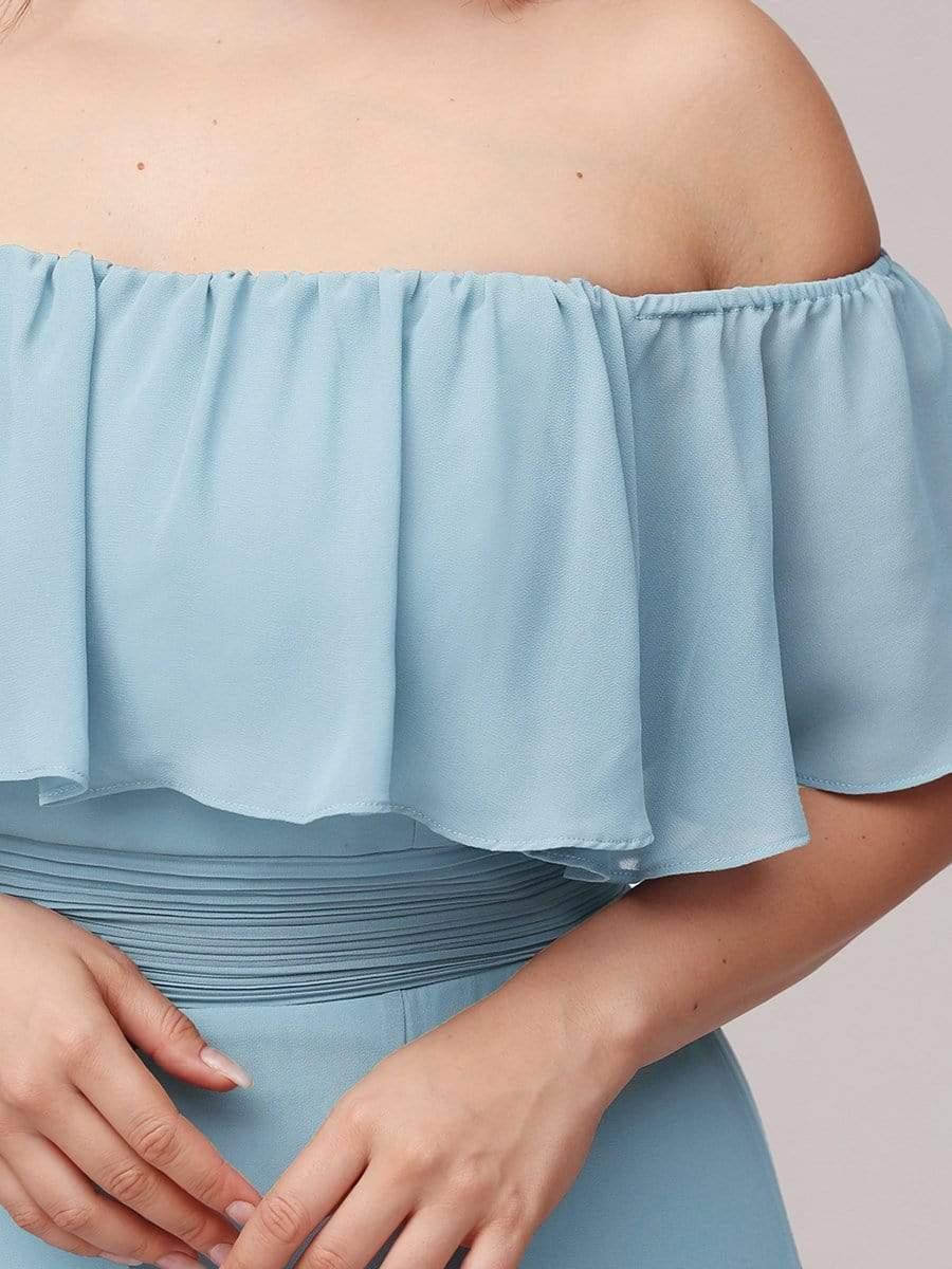 pretty ÉMILE|Plus Size Off-The-Shoulder Ruffle Thigh Split Bridesmaid Dress - Image 51