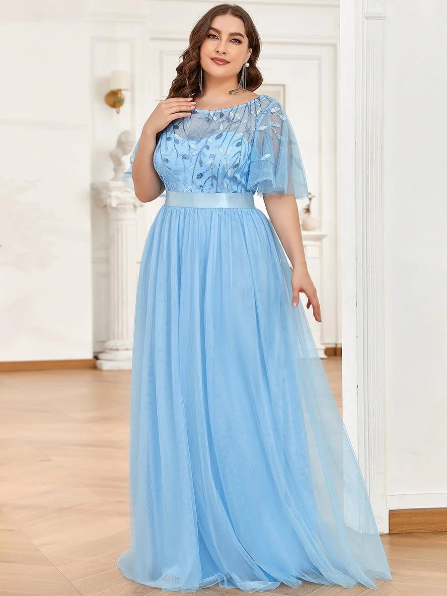 pretty SAPHIR|Plus Size Women's Embroidery Bridesmaid Dress with Short Sleeve - Image 31
