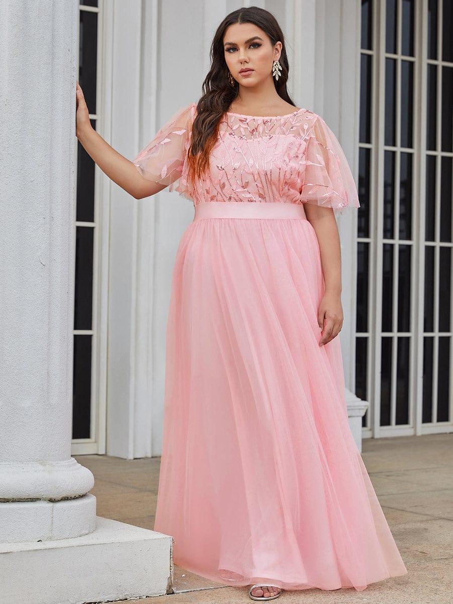pretty SAPHIR|Plus Size Women's Embroidery Bridesmaid Dress with Short Sleeve - Image 36