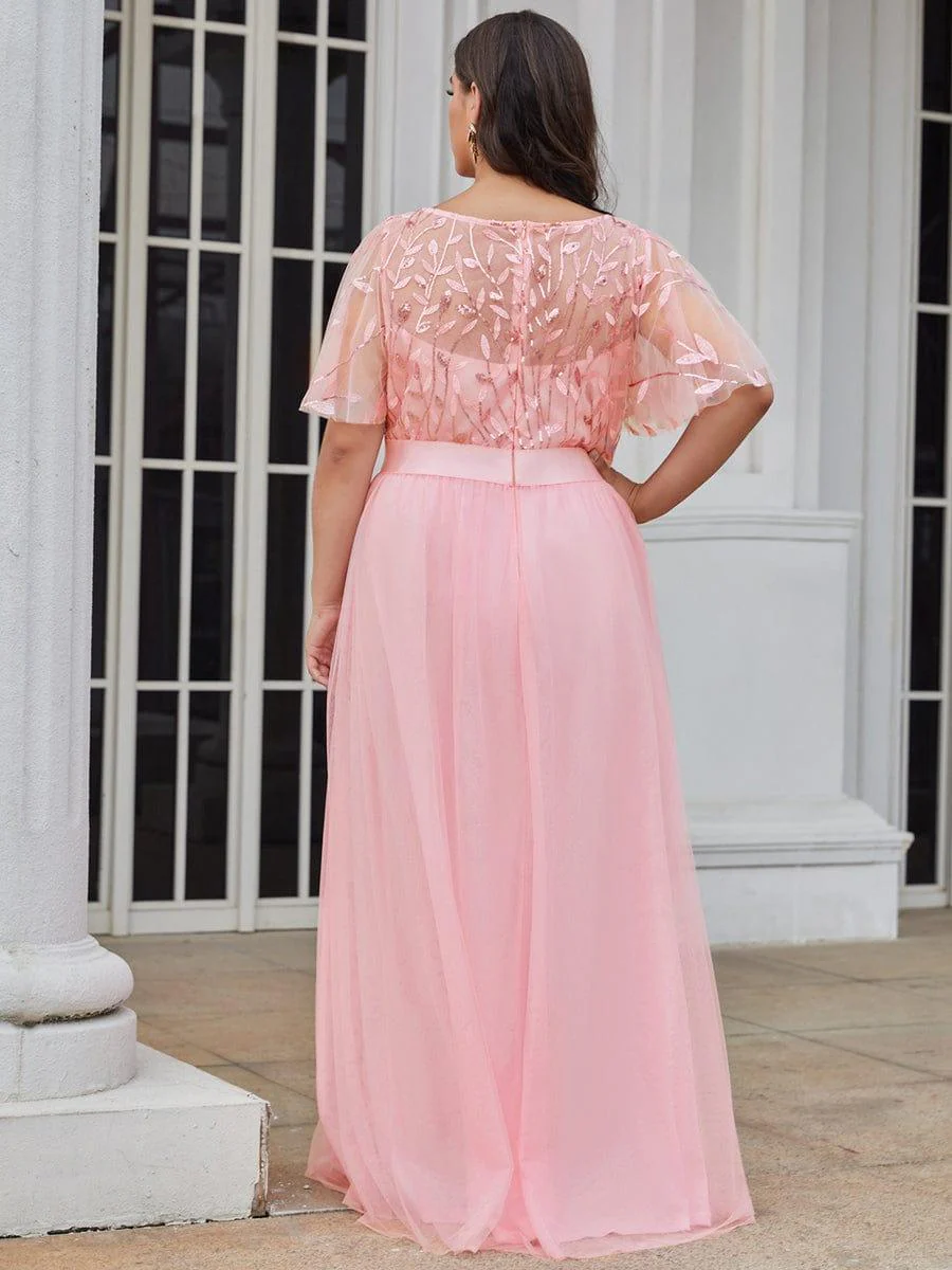 pretty SAPHIR|Plus Size Women's Embroidery Bridesmaid Dress with Short Sleeve - Image 37