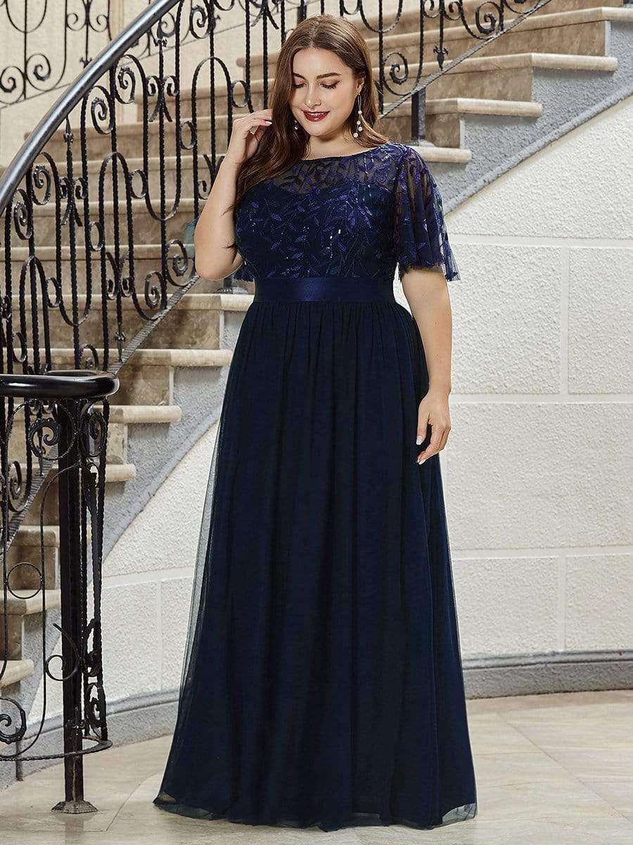pretty SAPHIR|Plus Size Women's Embroidery Bridesmaid Dress with Short Sleeve - Image 4