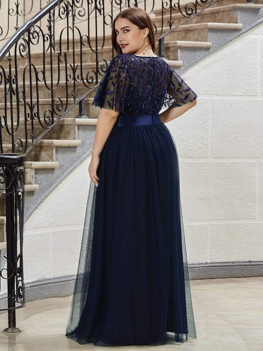 pretty SAPHIR|Plus Size Women's Embroidery Bridesmaid Dress with Short Sleeve - Image 5