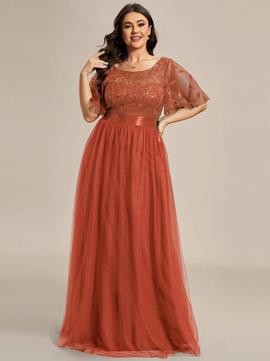 pretty SAPHIR|Plus Size Women's Embroidery Bridesmaid Dress with Short Sleeve - Image 55