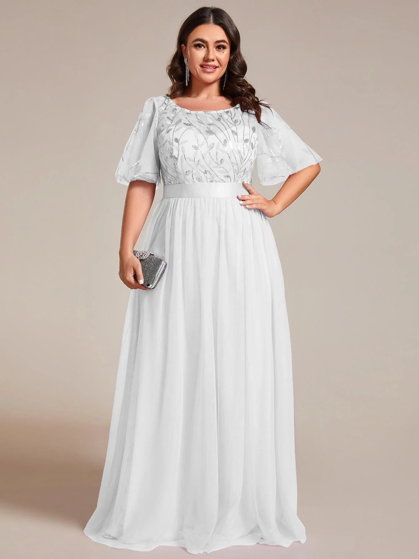 pretty SAPHIR|Plus Size Women's Embroidery Bridesmaid Dress with Short Sleeve - Image 85