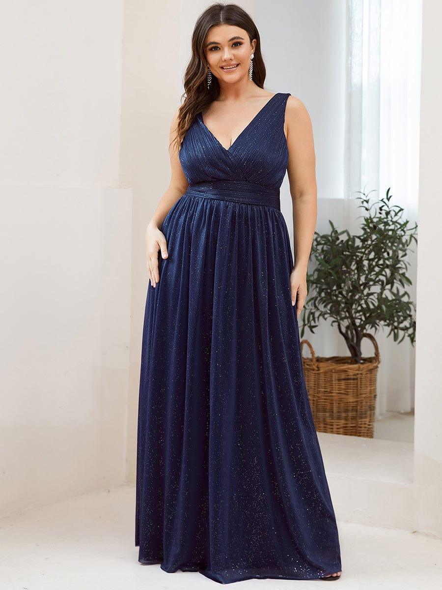 pretty STERLING|Double V Neck Maxi Long Plus Size Sparkly Evening Dresses for Party - Image 16