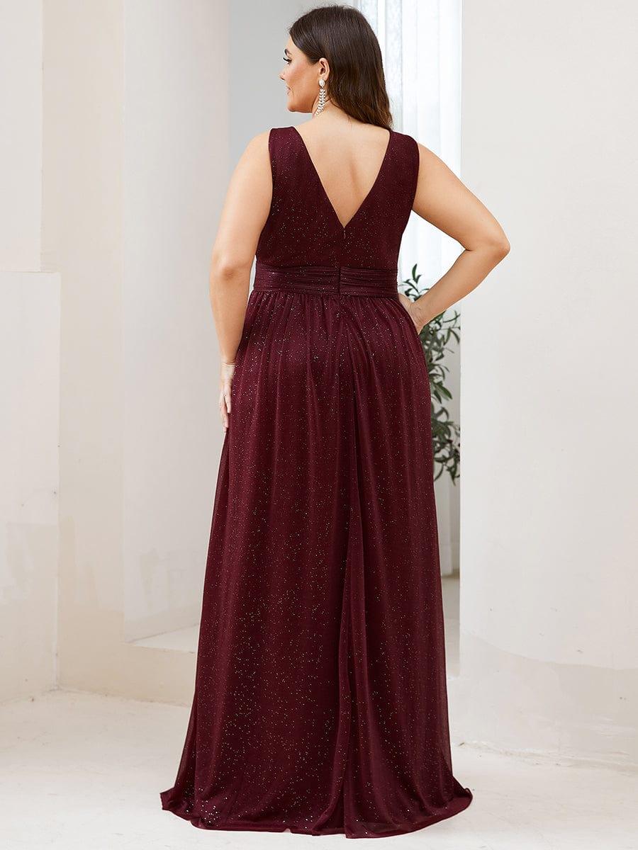pretty STERLING|Double V Neck Maxi Long Plus Size Sparkly Evening Dresses for Party - Image 22