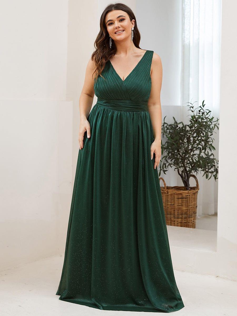 pretty STERLING|Double V Neck Maxi Long Plus Size Sparkly Evening Dresses for Party - Image 3