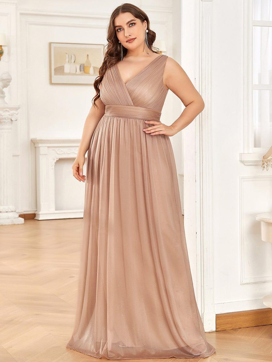 pretty STERLING|Double V Neck Maxi Long Plus Size Sparkly Evening Dresses for Party - Image 32
