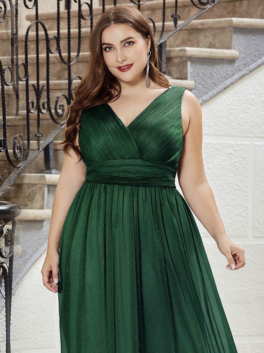 pretty STERLING|Double V Neck Maxi Long Plus Size Sparkly Evening Dresses for Party - Image 7