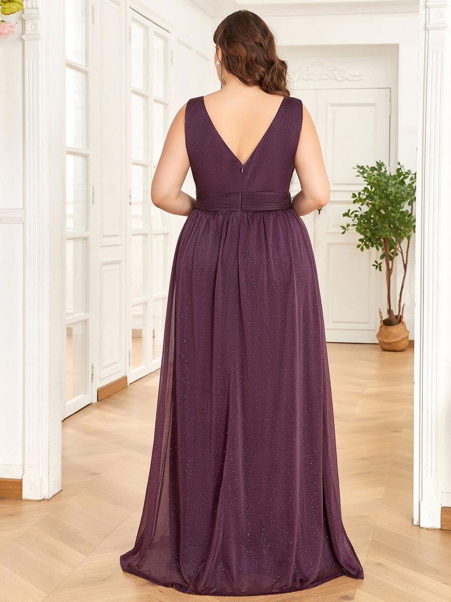 pretty STERLING|Double V Neck Maxi Long Plus Size Sparkly Evening Dresses for Party - Image 9