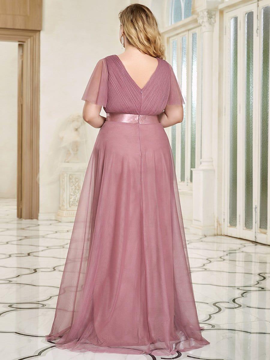 pretty MISTE|Plus Size Floor-Length Bridesmaid Dress with Short Sleeve - Image 39