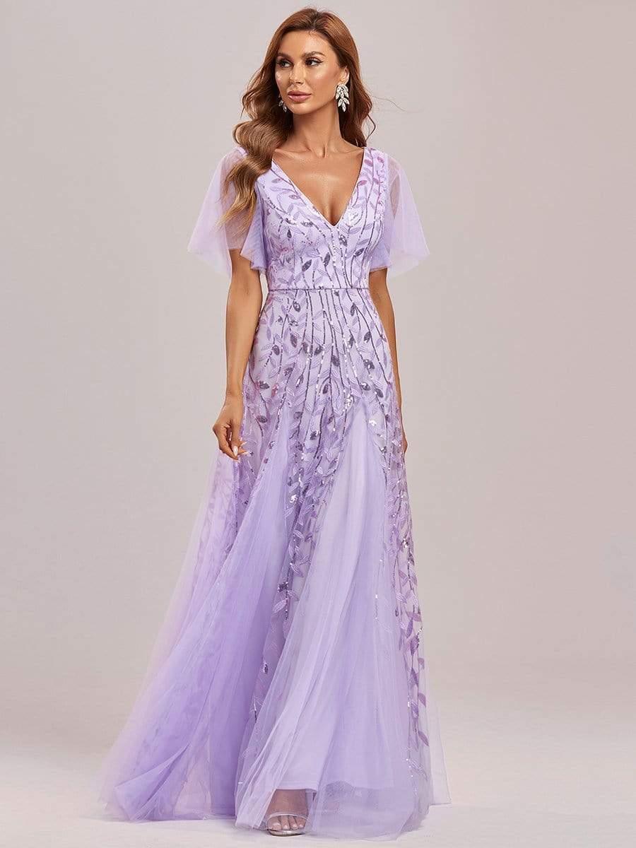ever ASTRAL|Stunning V Neck Long Wedding Guest Dress with Ruffle Sleeves - Image 102