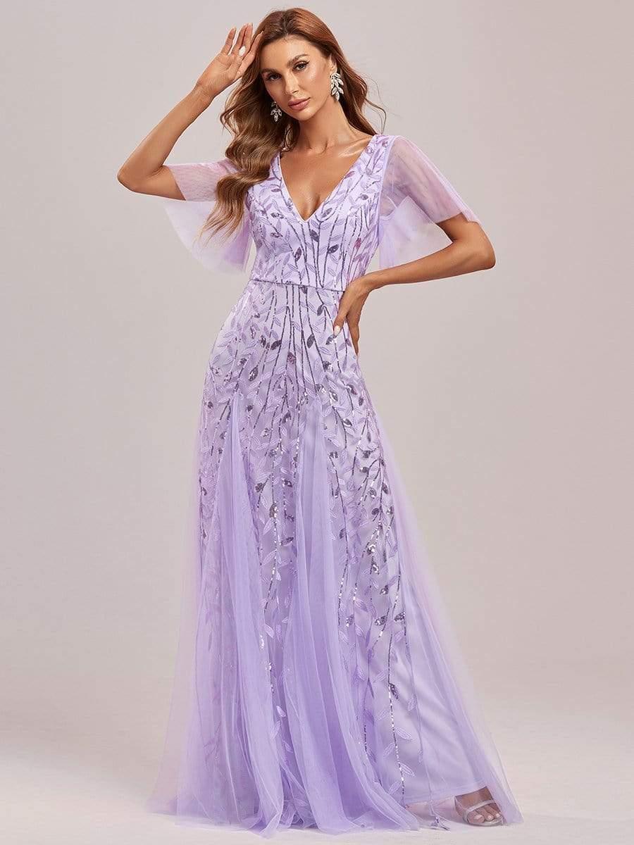 ever ASTRAL|Stunning V Neck Long Wedding Guest Dress with Ruffle Sleeves - Image 104