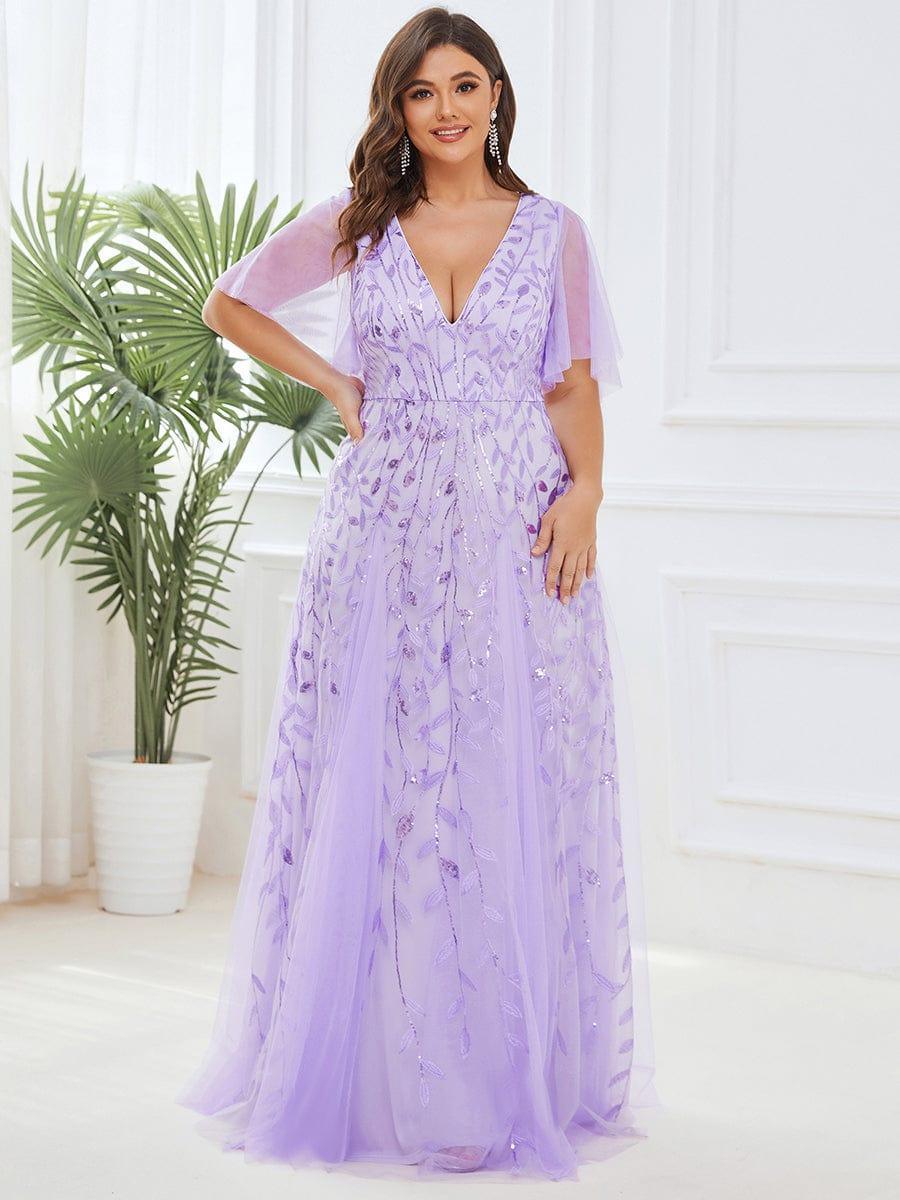 ever ASTRAL|Stunning V Neck Long Wedding Guest Dress with Ruffle Sleeves - Image 105