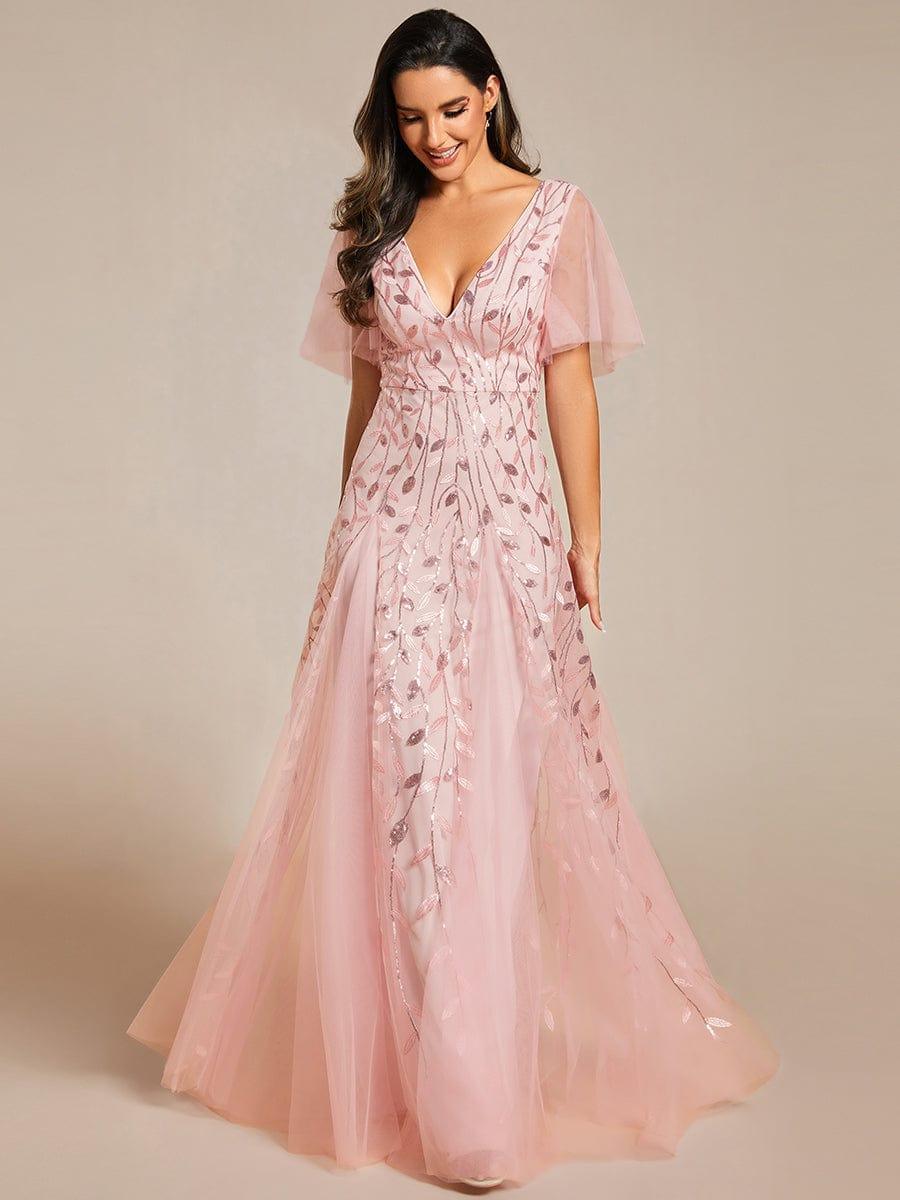 ever ASTRAL|Stunning V Neck Long Wedding Guest Dress with Ruffle Sleeves - Image 124