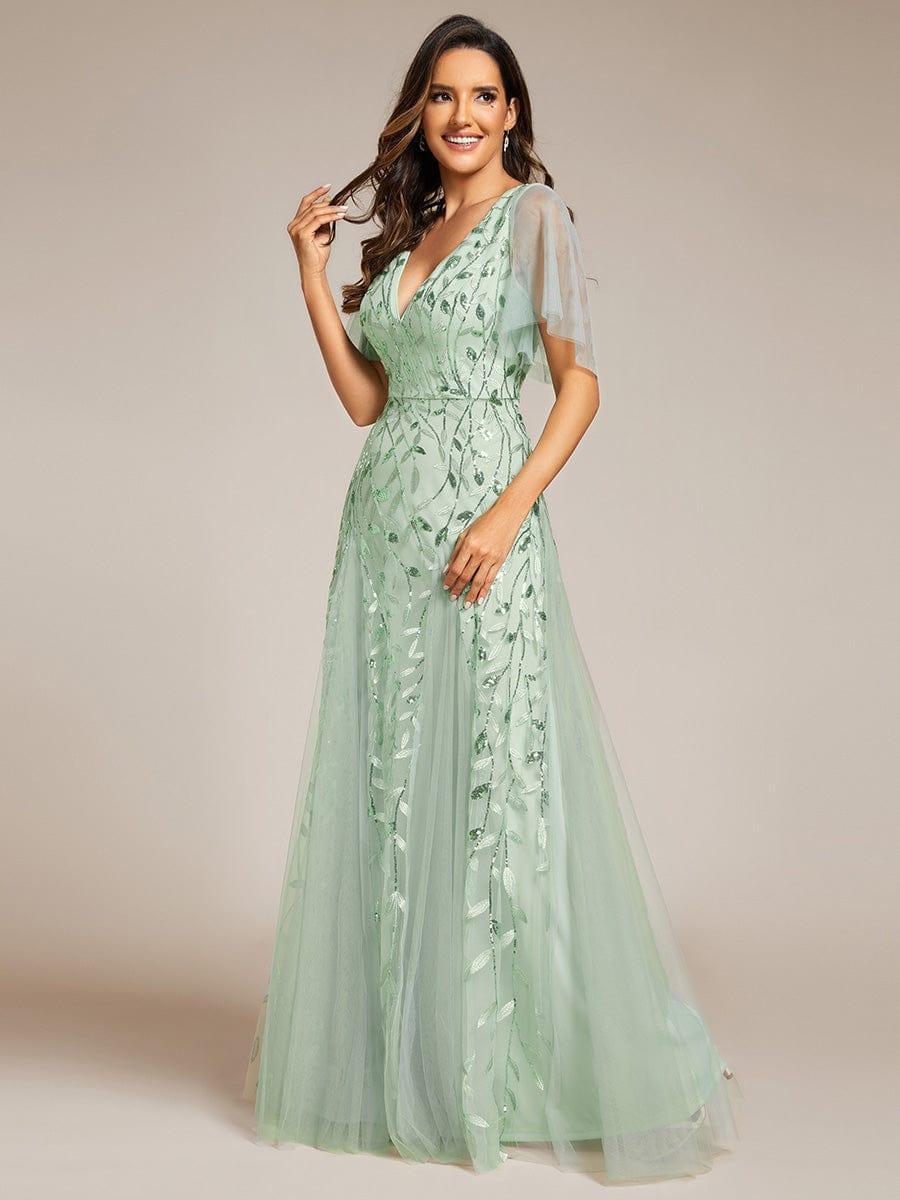 ever ASTRAL|Stunning V Neck Long Wedding Guest Dress with Ruffle Sleeves - Image 137