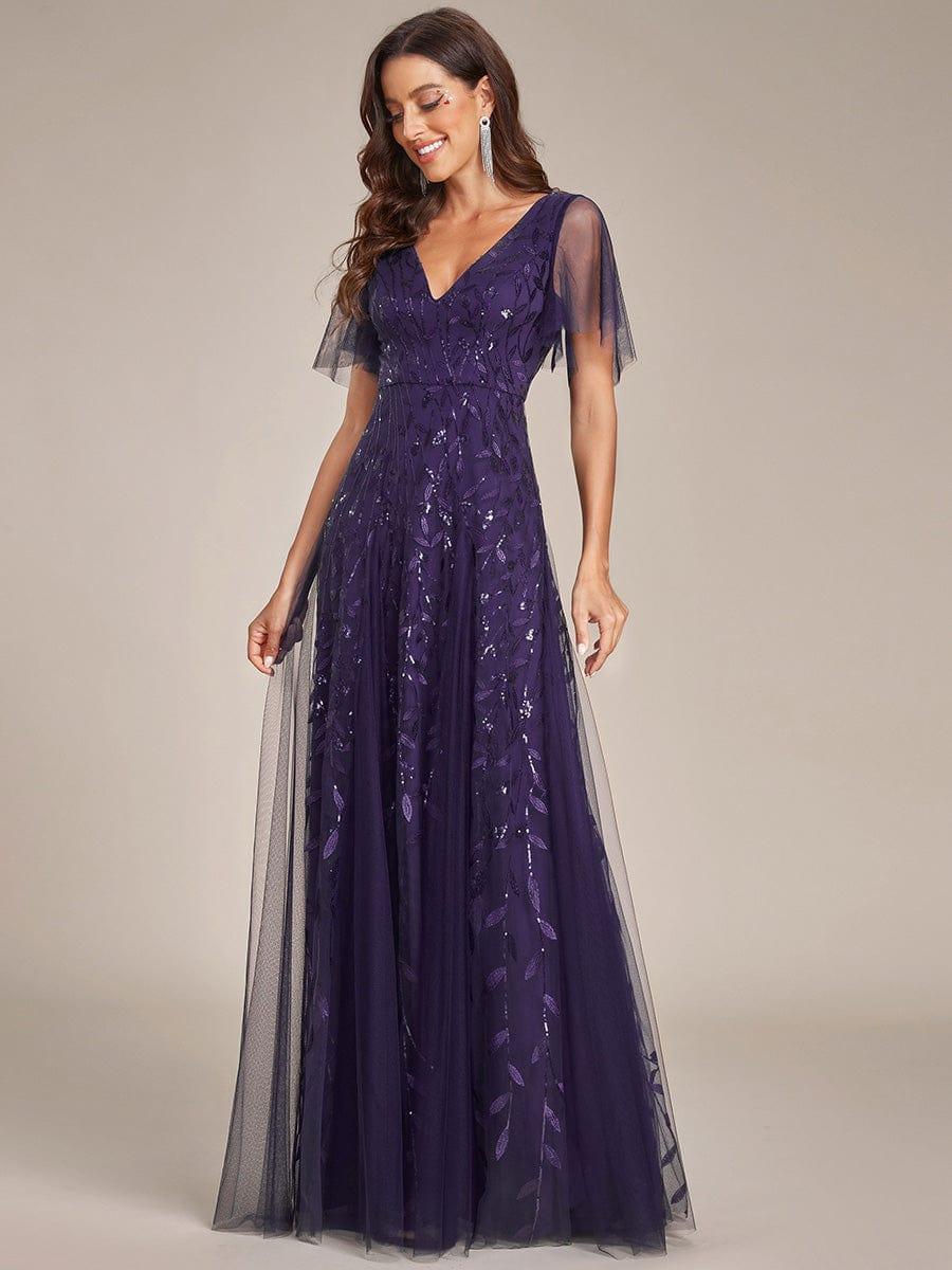 ever ASTRAL|Stunning V Neck Long Wedding Guest Dress with Ruffle Sleeves - Image 148
