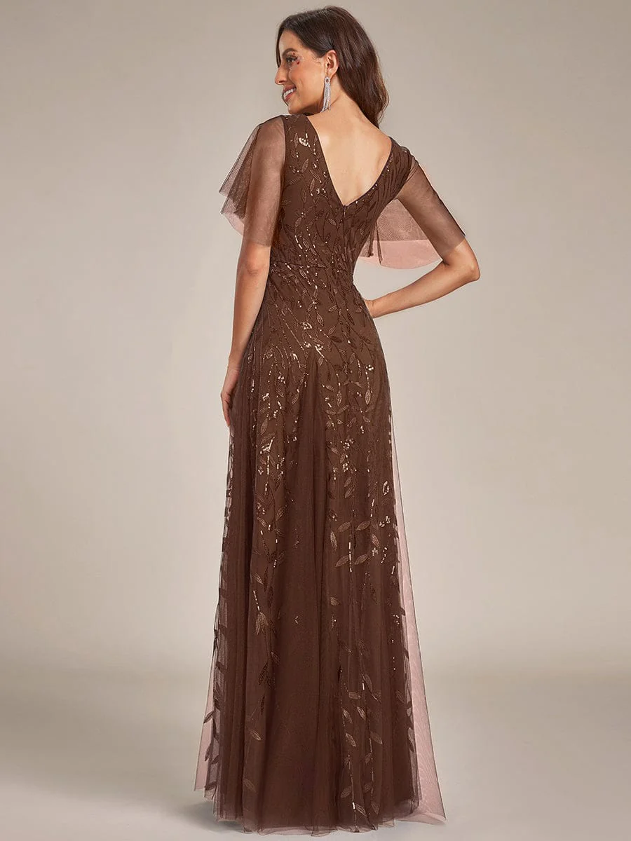 ever ASTRAL|Stunning V Neck Long Wedding Guest Dress with Ruffle Sleeves - Image 154