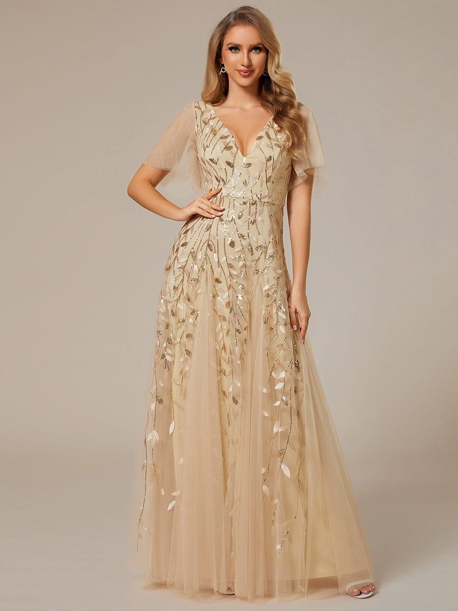 ever ASTRAL|Stunning V Neck Long Wedding Guest Dress with Ruffle Sleeves - Image 18