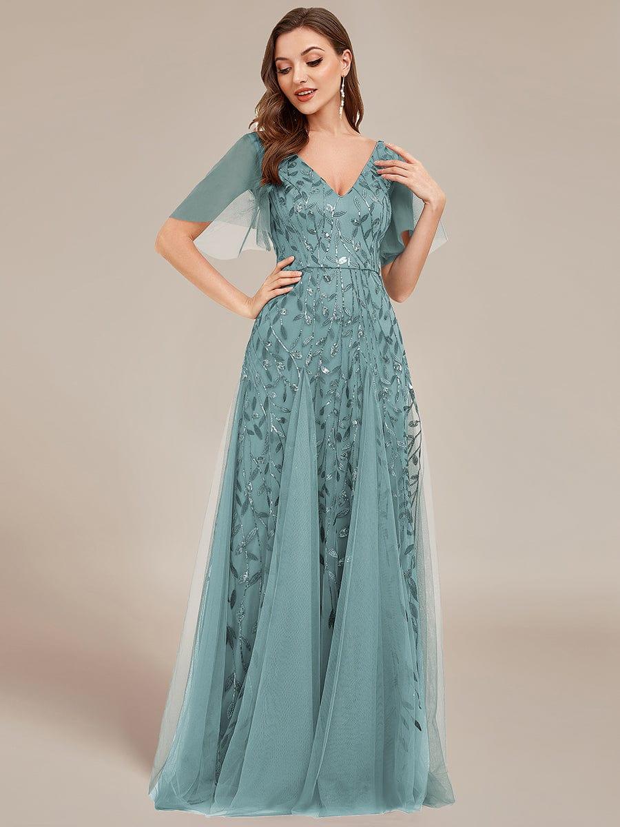 ever ASTRAL|Stunning V Neck Long Wedding Guest Dress with Ruffle Sleeves - Image 41