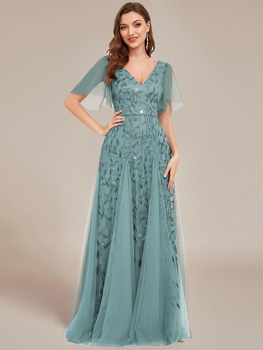ever ASTRAL|Stunning V Neck Long Wedding Guest Dress with Ruffle Sleeves - Image 42