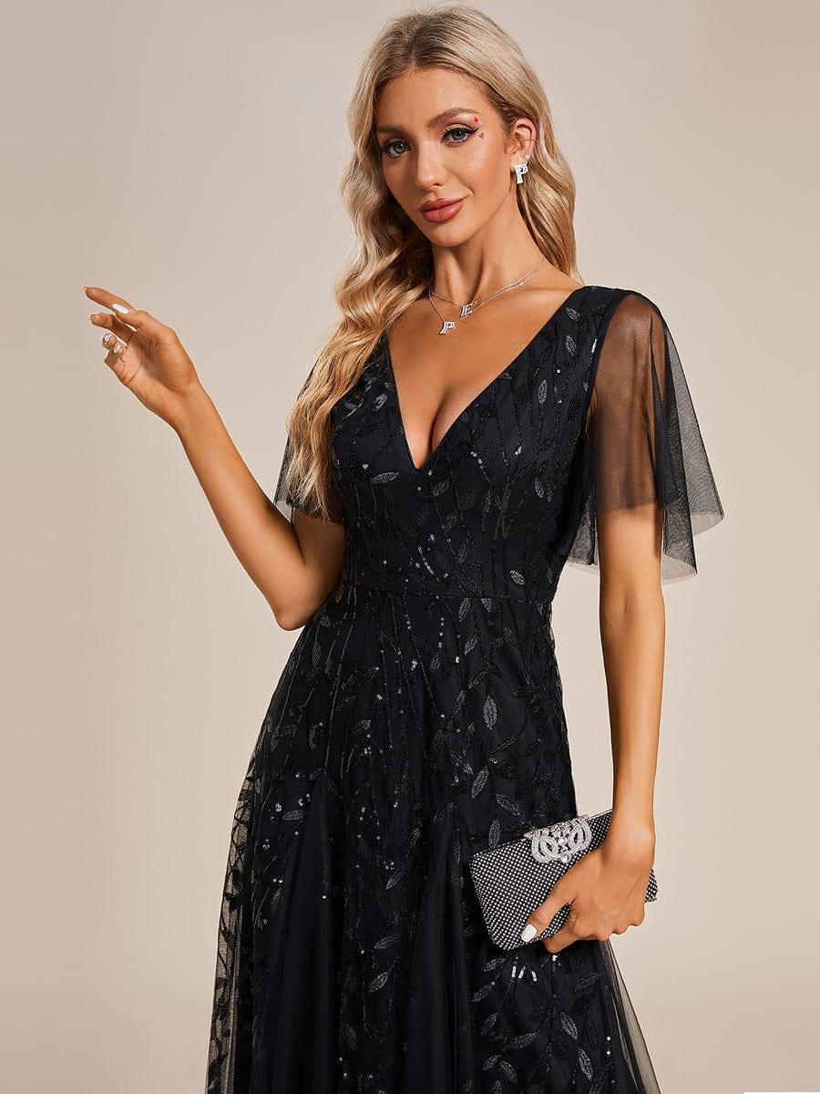ever ASTRAL|Stunning V Neck Long Wedding Guest Dress with Ruffle Sleeves - Image 48