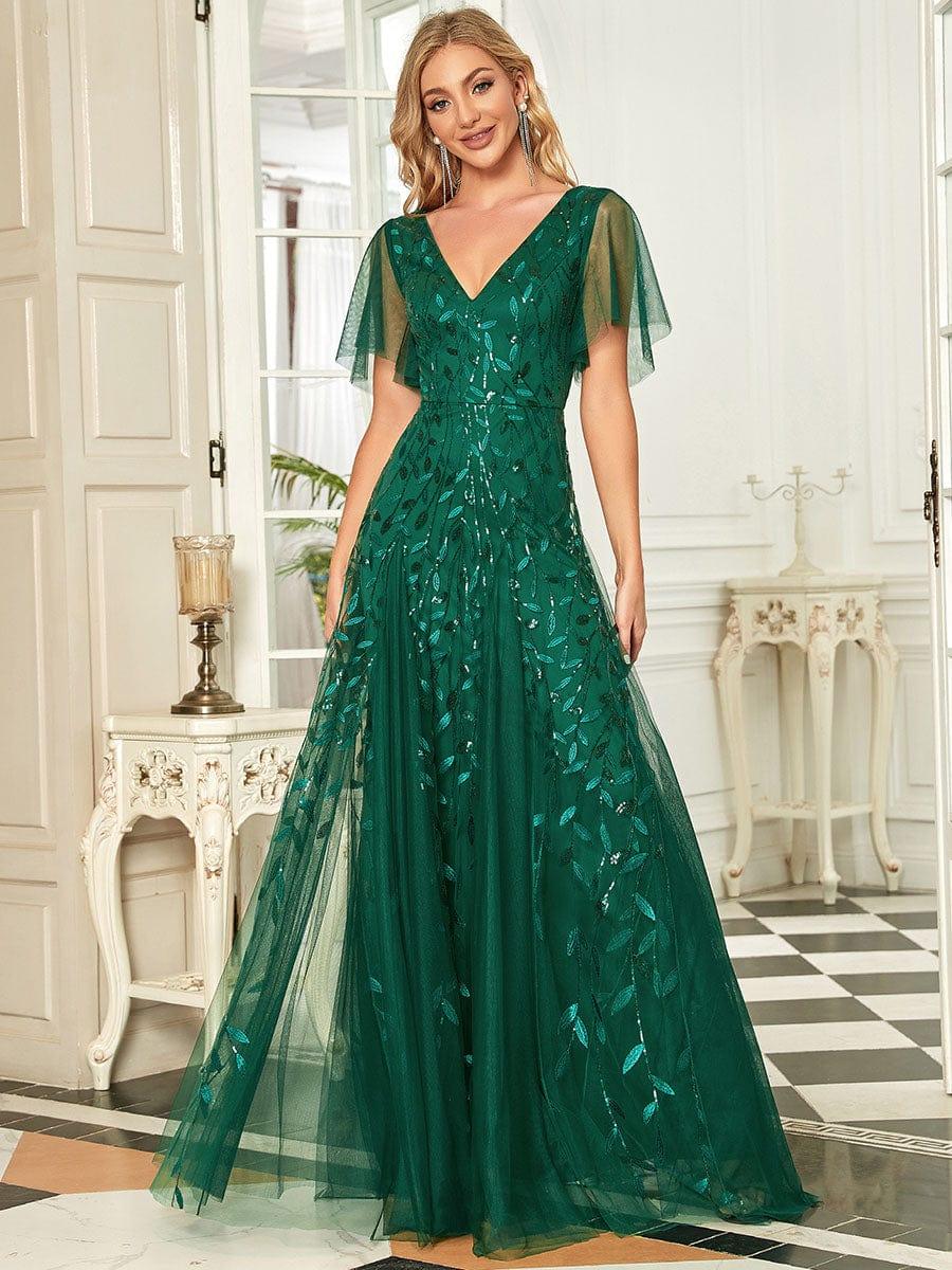 ever ASTRAL|Stunning V Neck Long Wedding Guest Dress with Ruffle Sleeves - Image 7