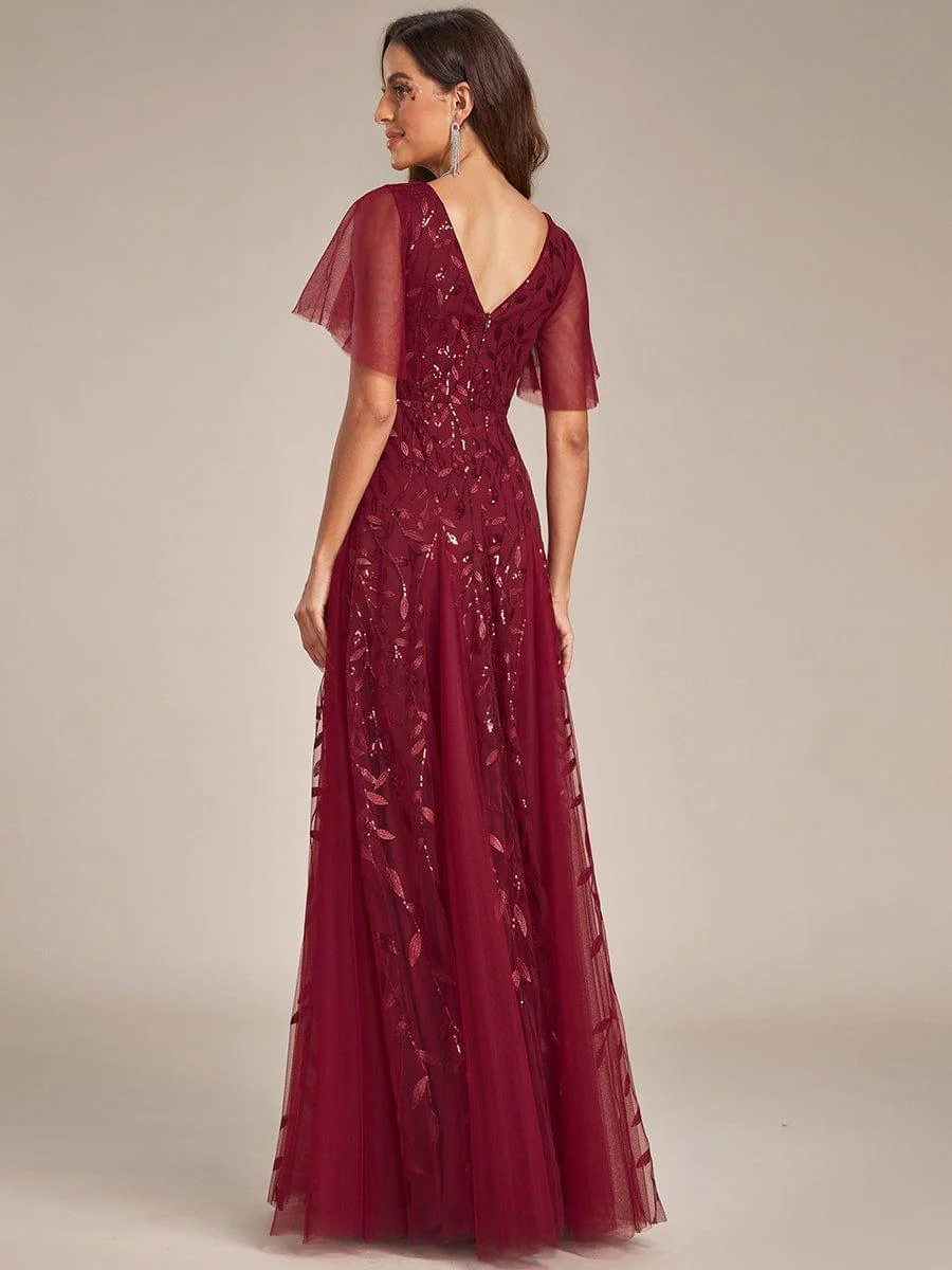 ever ASTRAL|Stunning V Neck Long Wedding Guest Dress with Ruffle Sleeves - Image 72