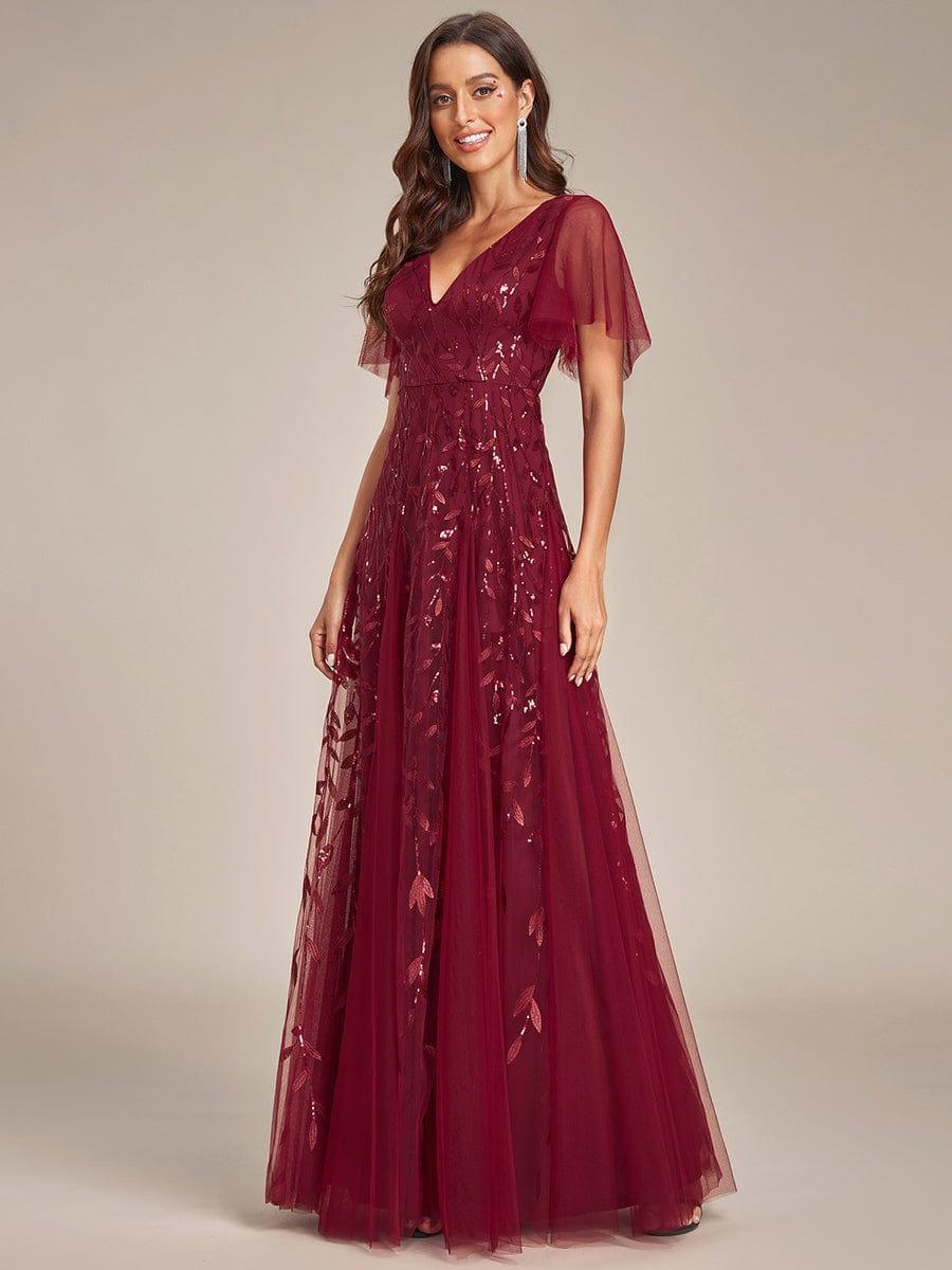 ever ASTRAL|Stunning V Neck Long Wedding Guest Dress with Ruffle Sleeves - Image 74