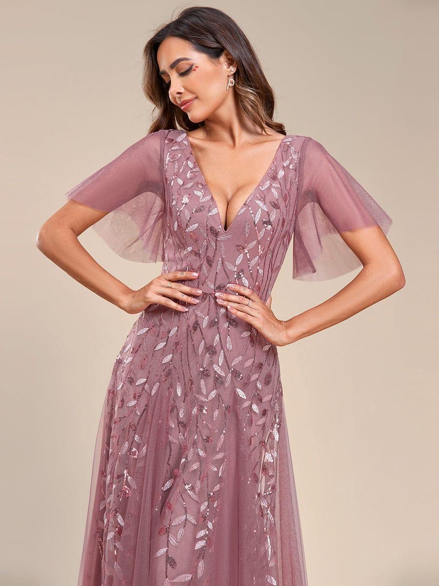 ever ASTRAL|Stunning V Neck Long Wedding Guest Dress with Ruffle Sleeves - Image 89