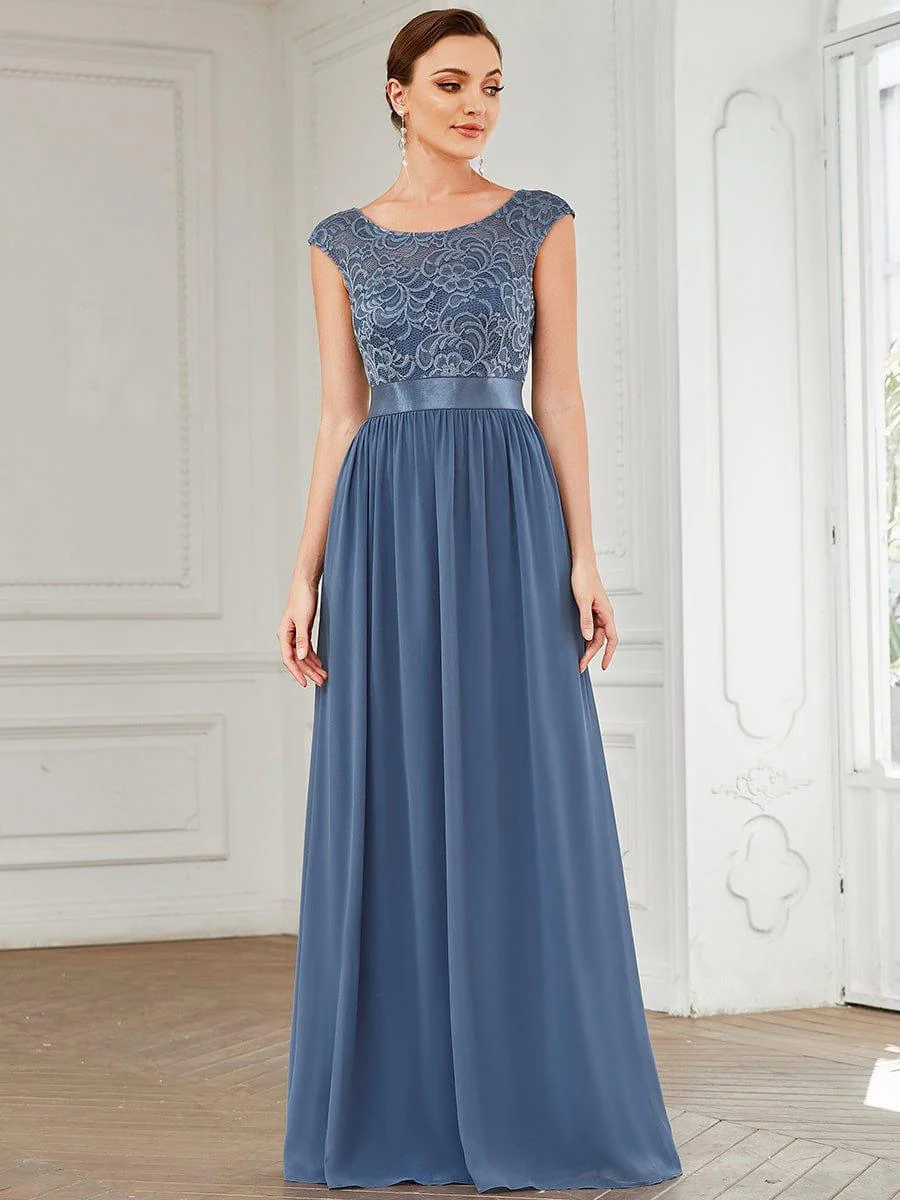 Round Neck Lace Bodice Bridesmaid Dress(Final Sale) - Image 24