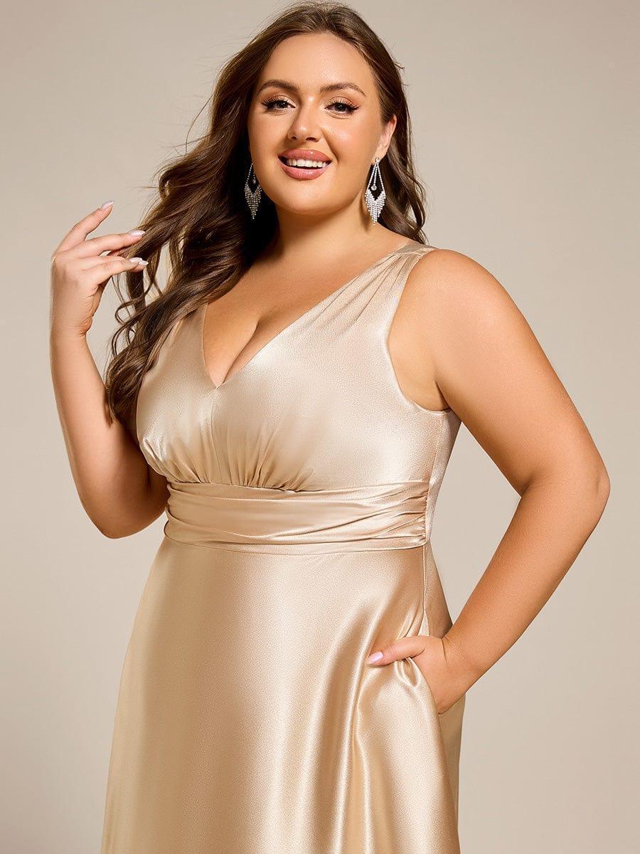 ever INDY|Sleeveless Empire Waist Satin Maxi Bridesmaid Dress With Pockets - Image 34