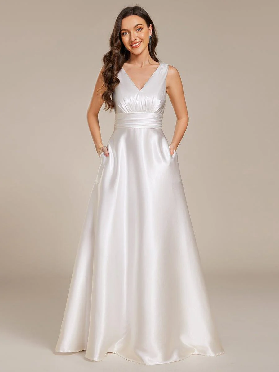 ever INDY|Sleeveless Empire Waist Satin Maxi Bridesmaid Dress With Pockets - Image 48