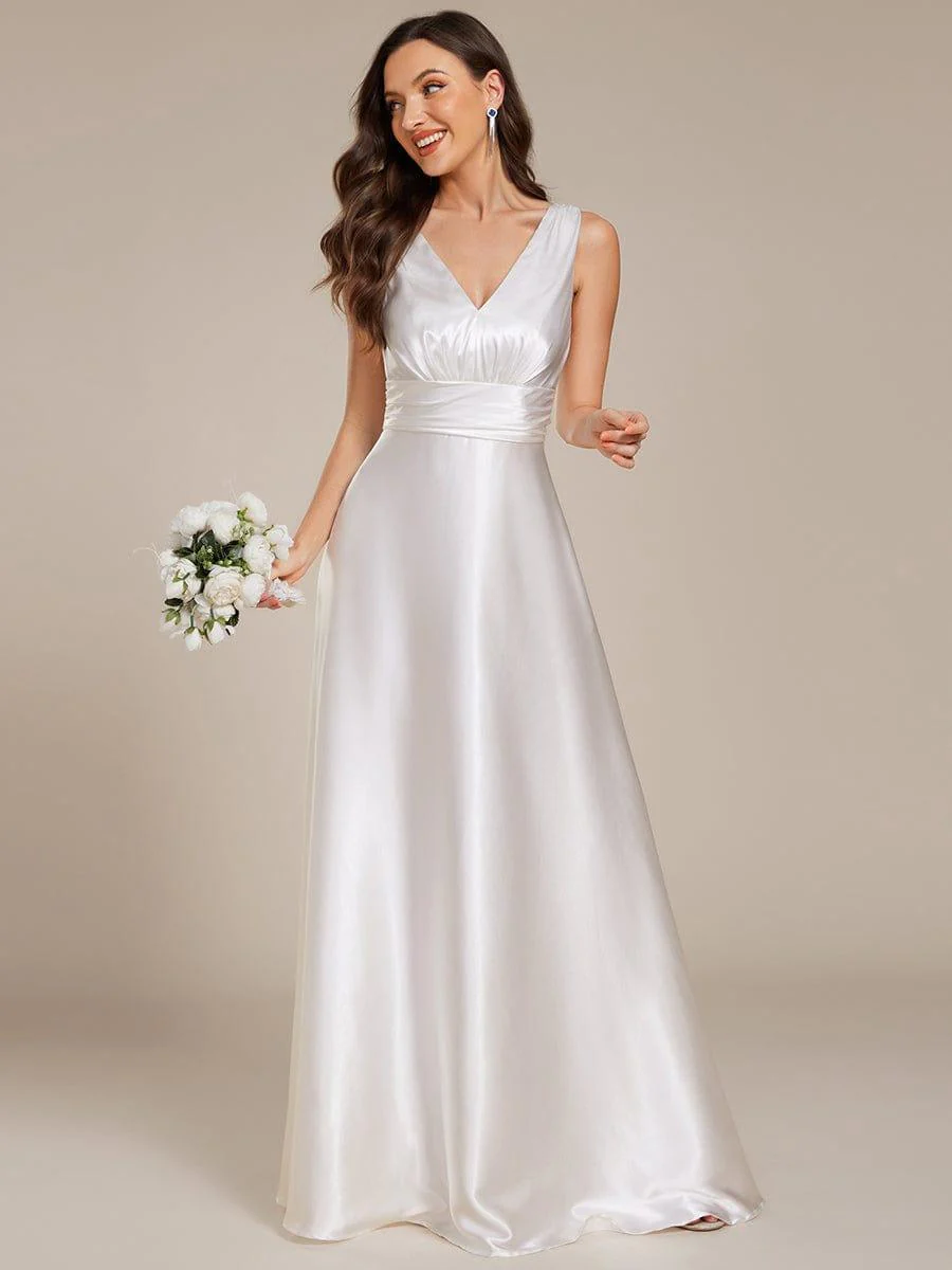 ever INDY|Sleeveless Empire Waist Satin Maxi Bridesmaid Dress With Pockets - Image 49
