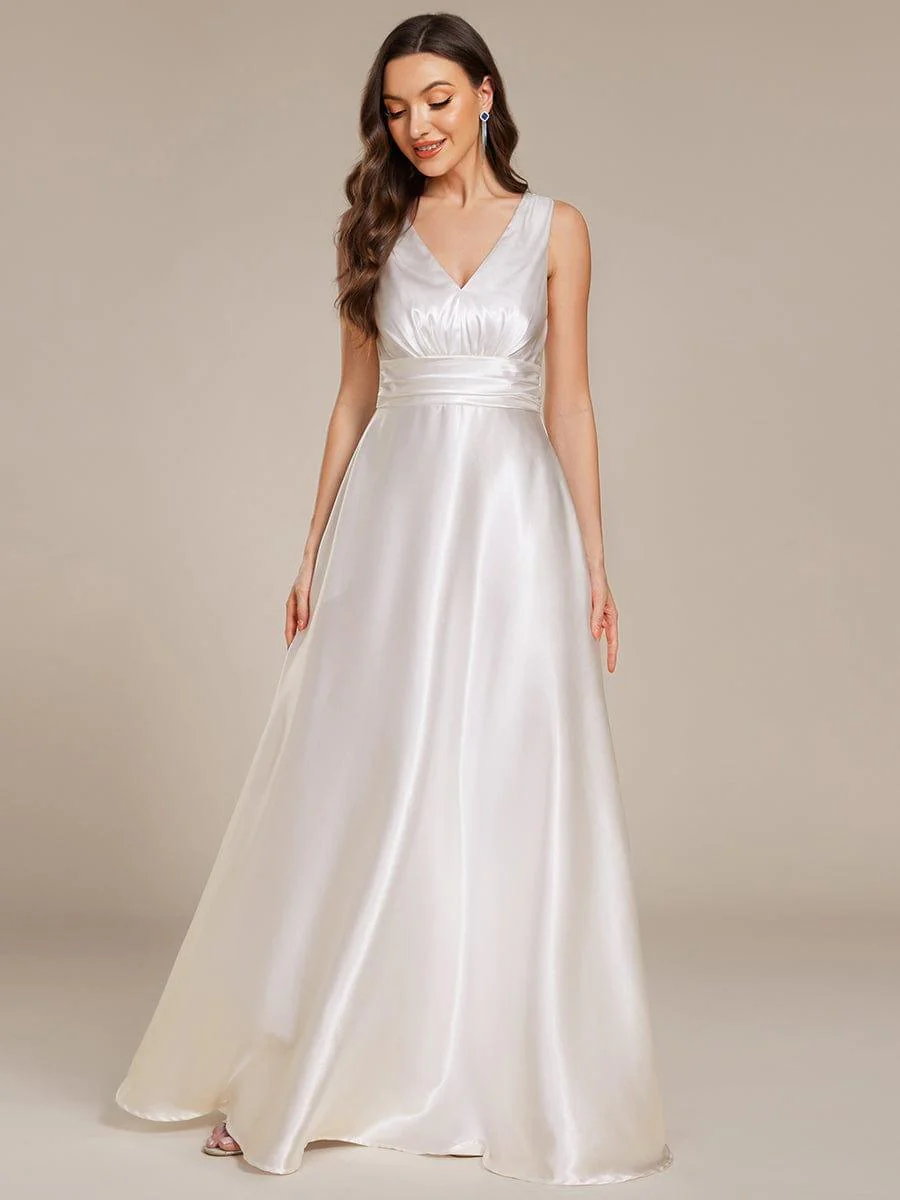 ever INDY|Sleeveless Empire Waist Satin Maxi Bridesmaid Dress With Pockets - Image 45