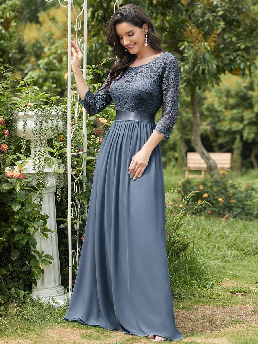ever FAUN|Elegant Round Neck A Line See-Through Lace Bridesmaid Dress - Image 100