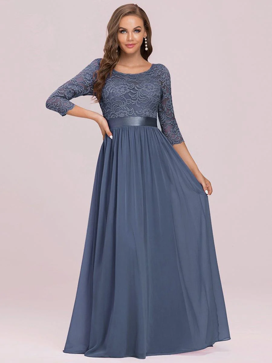 ever FAUN|Elegant Round Neck A Line See-Through Lace Bridesmaid Dress - Image 104