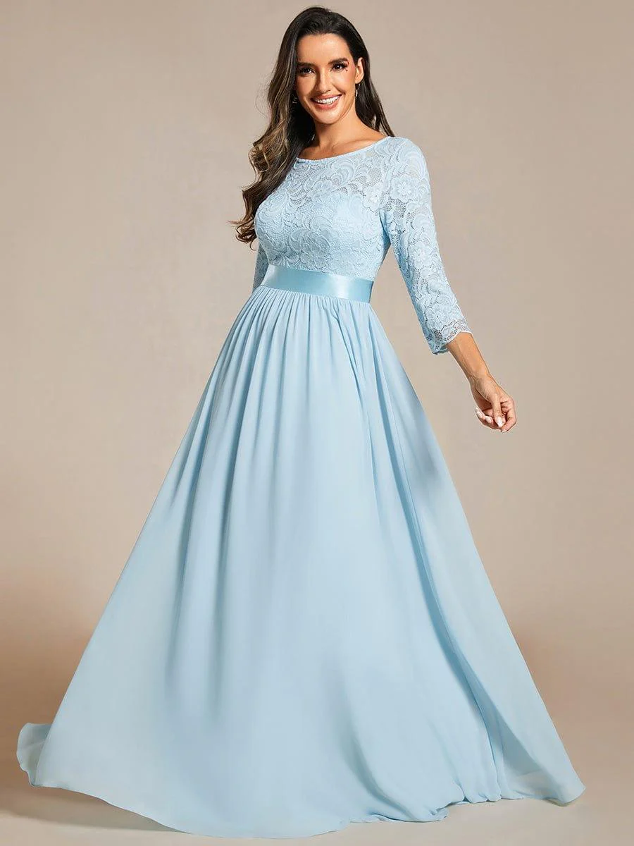ever FAUN|Elegant Round Neck A Line See-Through Lace Bridesmaid Dress - Image 108
